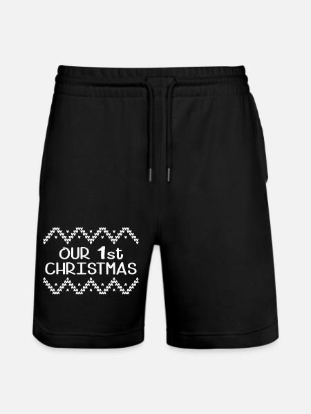 1st Christmas Mum Dad Baby - Stanley/Stella Trainer Unisex Organic Jogging Shorts - black