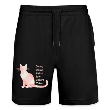 Chat disant - Désolé, mon chat a d’autres projets - Short de jogging bio TRAINER Stanley/Stella unisexe - noir - Devant - Nik (191cm) & Marisol (170cm)