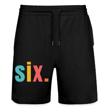 Six sech Jahre 6. Geburtstag Text Schrift Bunt - Stanley/Stella Unisex Bio Joggingshorts Trainer  - Schwarz - Vorne - Nik (191cm) & Marisol (170cm)