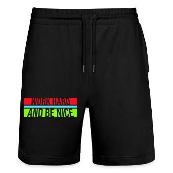 Work Hard Be Nice Motivation Positive Spirit Quote - Stanley/Stella Trainer Unisex Organic Jogging Shorts - black - Front - Nik (191cm) & Marisol (170cm)