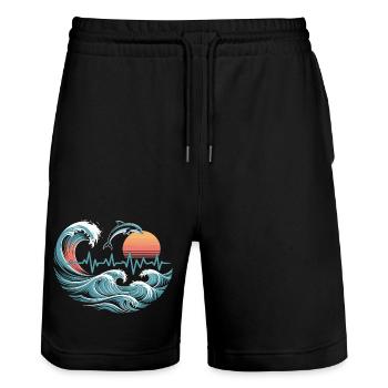 Ocean Heartbeat – Vagues et Dauphin - Short de jogging bio TRAINER Stanley/Stella unisexe - noir - Devant - Nik (191cm) & Marisol (170cm)