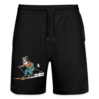 Skiender Hund Wintersport Lustiger Pistenheld - Stanley/Stella Unisex Bio Joggingshorts Trainer  - Schwarz - Vorne - Nik (191cm) & Marisol (170cm)