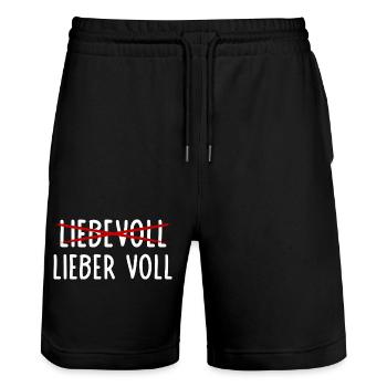 Lieber voll als Liebevoll / Witziger Bier Spruch - Stanley/Stella Unisex Bio Joggingshorts Trainer  - Schwarz - Vorne - Nik (191cm) & Marisol (170cm)