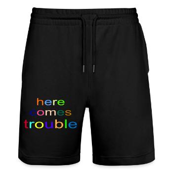 here_comes_trouble - Stanley/Stella Unisex Bio Joggingshorts Trainer  - Schwarz - Vorne - Nik (191cm) & Marisol (170cm)