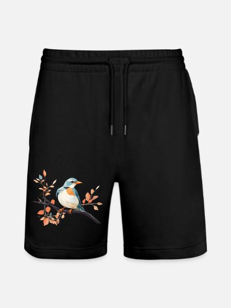 Königsfeder Eisvogel auf Ast - Stanley/Stella Unisex Bio Joggingshorts Trainer  - Schwarz