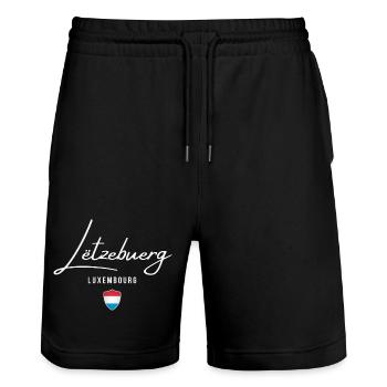 I love Luxembourg, born in Luxembourg - Stanley/Stella Trainer Unisex Organic Jogging Shorts - black - Front - Nik (191cm) & Marisol (170cm)