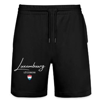 Made in Luxembourg, Luxembourg pride - Stanley/Stella Trainer Unisex Organic Jogging Shorts - black - Front - Nik (191cm) & Marisol (170cm)