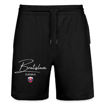 Bratislava, Slowakei, minimalistisches, elegantes Design - Stanley/Stella Unisex Bio Joggingshorts Trainer  - Schwarz - Vorne - Nik (191cm) & Marisol (170cm)