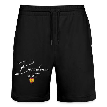 Barcelona, Spanien, elegantes Design - Stanley/Stella Unisex Bio Joggingshorts Trainer  - Schwarz - Vorne - Nik (191cm) & Marisol (170cm)