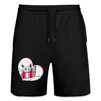 Lesbian Cat - Stanley/Stella Unisex Bio Joggingshorts Trainer  - Schwarz - Vorne - Nik (191cm) & Marisol (170cm)
