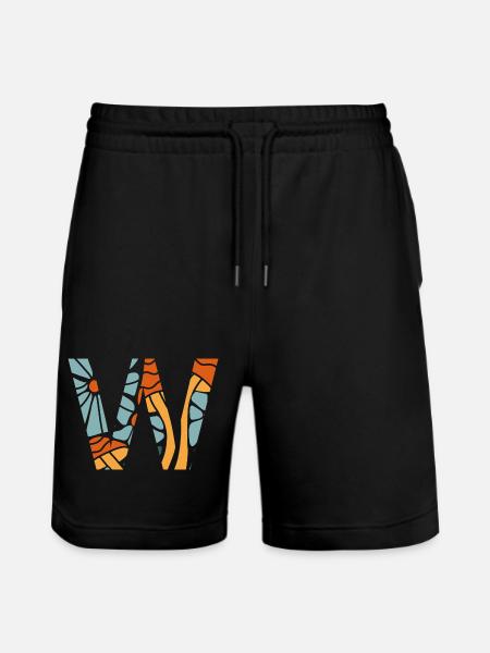 Buchstabe w groovy Blumen Geschenkidee - Stanley/Stella Unisex Bio Joggingshorts Trainer - Schwarz