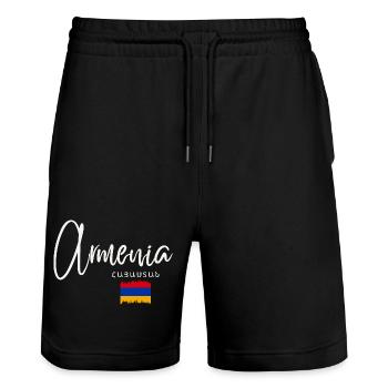 Made in Armenia, armenischer Stolz - Stanley/Stella Unisex Bio Joggingshorts Trainer  - Schwarz - Vorne - Nik (191cm) & Marisol (170cm)