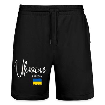 Ukrainische Wurzeln, ich liebe die Ukraine - Stanley/Stella Unisex Bio Joggingshorts Trainer  - Schwarz - Vorne - Nik (191cm) & Marisol (170cm)