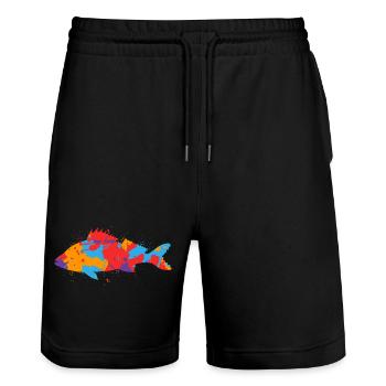 Colorful Perch Angler Design Perch Fishing Fishing - Stanley/Stella Trainer Unisex Organic Jogging Shorts - black - Front - Nik (191cm) & Marisol (170cm)