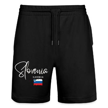 Made in Slovenia, slowenischer Stolz - Stanley/Stella Unisex Bio Joggingshorts Trainer  - Schwarz - Vorne - Nik (191cm) & Marisol (170cm)
