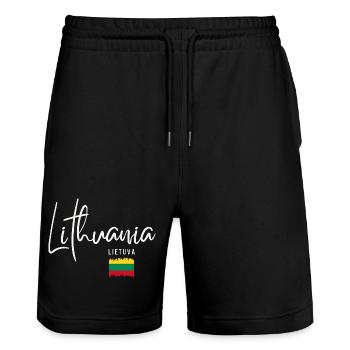 Lithuanian roots, flag of Lithuania - Stanley/Stella Trainer Unisex Organic Jogging Shorts - black - Front - Nik (191cm) & Marisol (170cm)