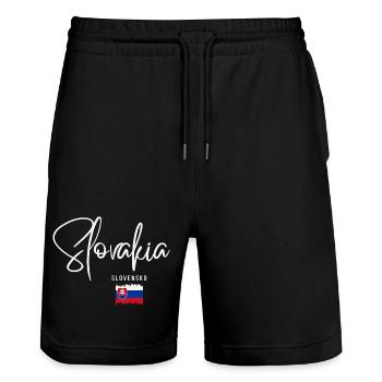 Slovak roots, I love Slovakia - Stanley/Stella Trainer Unisex Organic Jogging Shorts - black - Front - Nik (191cm) & Marisol (170cm)