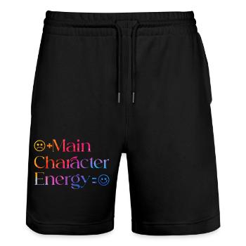 Main Character Energy colorful smilie - Stanley/Stella Trainer Unisex Organic Jogging Shorts - black - Front - Nik (191cm) & Marisol (170cm)