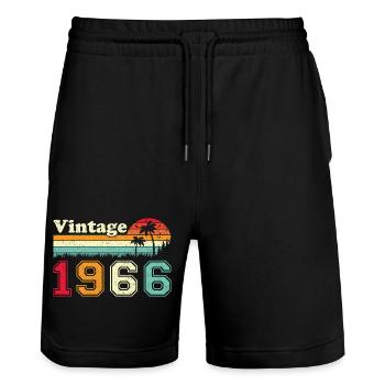 1966 Vintage Retro Geburtstagsgeschenk - Stanley/Stella Unisex Bio Joggingshorts Trainer  - Schwarz - Vorne - Nik (191cm) & Marisol (170cm)