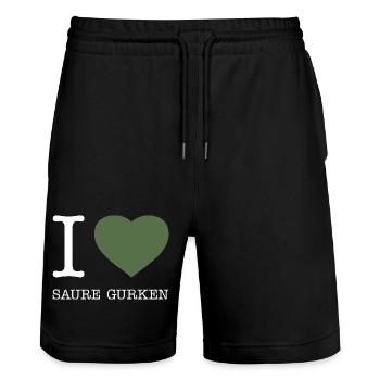 I love Saure Gurken - Stanley/Stella Unisex Bio Joggingshorts Trainer  - Schwarz - Vorne - Nik (191cm) & Marisol (170cm)