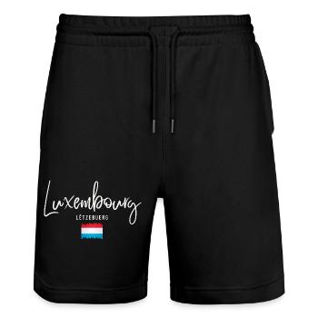 Made in Luxembourg, Luxembourg roots - Stanley/Stella Trainer Unisex Organic Jogging Shorts - black - Front - Nik (191cm) & Marisol (170cm)