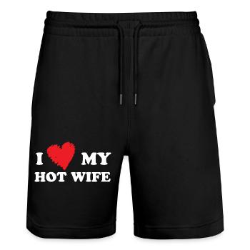 I love my hot wife - Stanley/Stella Trainer Unisex Organic Jogging Shorts - black - Front - Nik (191cm) & Marisol (170cm)