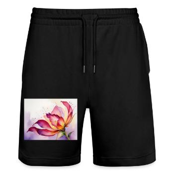 Water-coloured blossoms - Stanley/Stella Trainer Unisex Organic Jogging Shorts - black - Front - Nik (191cm) & Marisol (170cm)