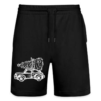 Voiture de collection avec sapin de Noël - Short de jogging bio TRAINER Stanley/Stella unisexe - noir - Devant - Nik (191cm) & Marisol (170cm)