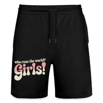 Women Power Who Runs The World Girls Power Girl - Stanley/Stella Trainer Unisex Organic Jogging Shorts - black - Front - Nik (191cm) & Marisol (170cm)