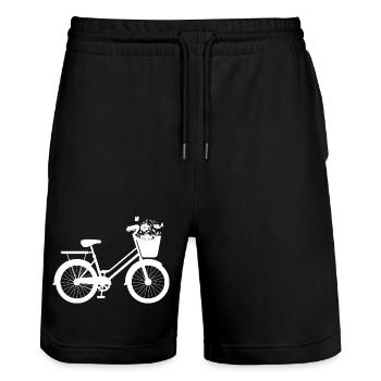 Blumen-Fahrrad-Geschenkidee - Stanley/Stella Unisex Bio Joggingshorts Trainer  - Schwarz - Vorne - Nik (191cm) & Marisol (170cm)