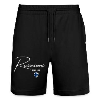 Rovaniemi Finland, elegant design Rovaniemi - Stanley/Stella Trainer Unisex Organic Jogging Shorts - black - Front - Nik (191cm) & Marisol (170cm)