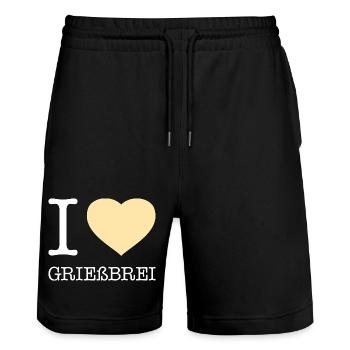 I love Grießbrei - Stanley/Stella Unisex Bio Joggingshorts Trainer  - Schwarz - Vorne - Nik (191cm) & Marisol (170cm)