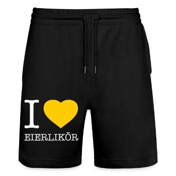 I love Eierlikör - Stanley/Stella Unisex Bio Joggingshorts Trainer  - Schwarz - Vorne - Nik (191cm) & Marisol (170cm)