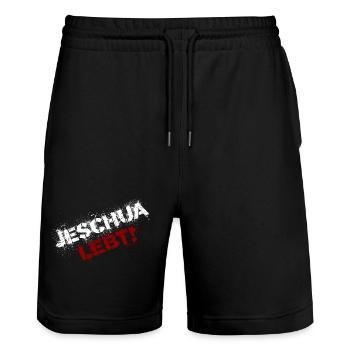 Jeschua lebt weiß-rot - Stanley/Stella Unisex Bio Joggingshorts Trainer  - Schwarz - Vorne - Nik (191cm) & Marisol (170cm)