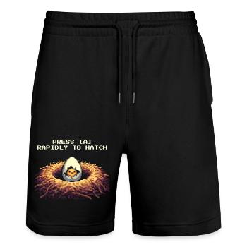 Press A to hatch | Gamer Chicken Joke - Stanley/Stella Trainer Unisex Organic Jogging Shorts - black - Front - Nik (191cm) & Marisol (170cm)