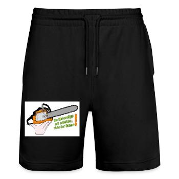 Motorsäge Spruch Arbeit der Säge - Stanley/Stella Unisex Bio Joggingshorts Trainer  - Schwarz - Vorne - Nik (191cm) & Marisol (170cm)