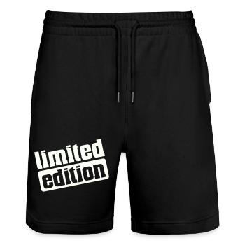 Limited edition - Stanley/Stella Trainer Unisex Organic Jogging Shorts - black - Front - Nik (191cm) & Marisol (170cm)