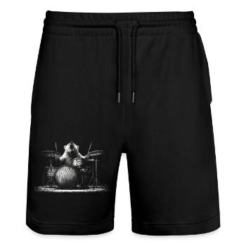 Wild Bear Playing Drums Rock Music Gift - Stanley/Stella Trainer Unisex Organic Jogging Shorts - black - Front - Nik (191cm) & Marisol (170cm)