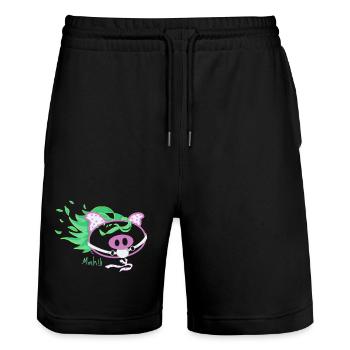Wild Pop Pig - Stanley/Stella Unisex Bio Joggingshorts Trainer  - Schwarz - Vorne - Nik (191cm) & Marisol (170cm)