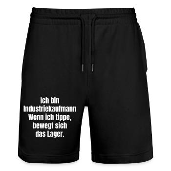 Industrial clerk Humor Warehouse logistics - Stanley/Stella Trainer Unisex Organic Jogging Shorts - black - Front - Nik (191cm) & Marisol (170cm)