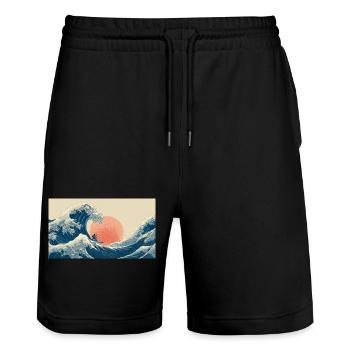 Surfing Wave at Sunset - Stanley/Stella Trainer Unisex Organic Jogging Shorts - black - Front - Nik (191cm) & Marisol (170cm)