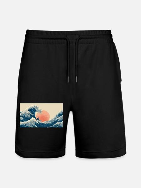 Surfing Wave at Sunset - Stanley/Stella Trainer Unisex Organic Jogging Shorts - black