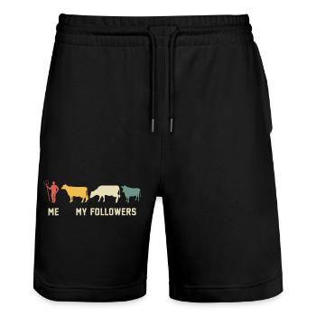 Vaches Moi et mes disciples vache - Short de jogging bio TRAINER Stanley/Stella unisexe - noir - Devant - Nik (191cm) & Marisol (170cm)