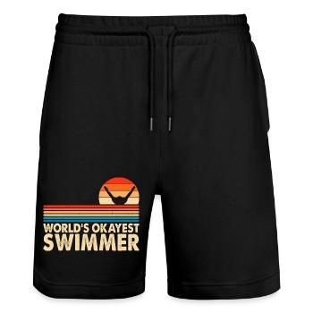 Schwimmen Wassersport Schwimmer Geschenke - Stanley/Stella Unisex Bio Joggingshorts Trainer  - Schwarz - Vorne - Nik (191cm) & Marisol (170cm)