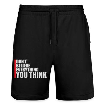 Don't Believe Everything You Think Saying Wisdom - Stanley/Stella Trainer Unisex Organic Jogging Shorts - black - Front - Nik (191cm) & Marisol (170cm)