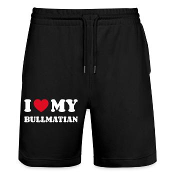 J’aime mon propriétaire de chien Bullmatian - Short de jogging bio TRAINER Stanley/Stella unisexe - noir - Devant - Nik (191cm) & Marisol (170cm)