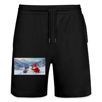 Deux nains et bonhomme de neige dans le paysage hivernal - Short de jogging bio TRAINER Stanley/Stella unisexe - noir - Devant - Nik (191cm) & Marisol (170cm)