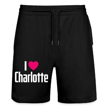 I Love Charlotte Pink Heart I Love Charlotte - Stanley/Stella Trainer Unisex Organic Jogging Shorts - black - Front - Nik (191cm) & Marisol (170cm)