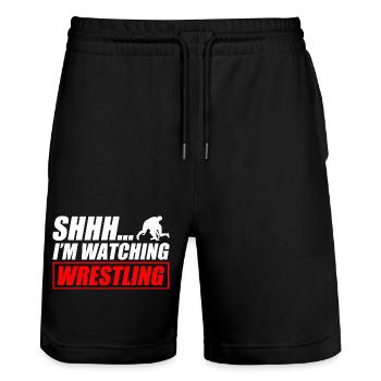 Je regarde catching wrestling drôle, catcheur - Short de jogging bio TRAINER Stanley/Stella unisexe - noir - Devant - Nik (191cm) & Marisol (170cm)