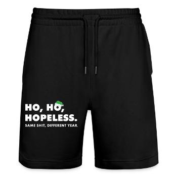 Ho ho désespéré : Expression anti-Noël - Short de jogging bio TRAINER Stanley/Stella unisexe - noir - Devant - Nik (191cm) & Marisol (170cm)